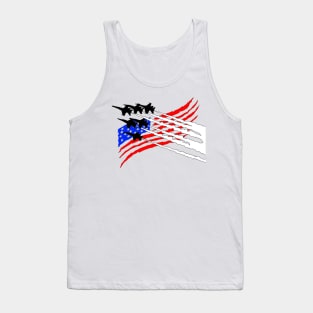 F18 Hornets flying across American Flag Tank Top